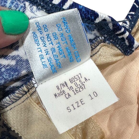 Vintage 90s Baja Blue One PIece Swimsuit Sz 10 Geometric Print High Cut Leg - Picture 7 of 8